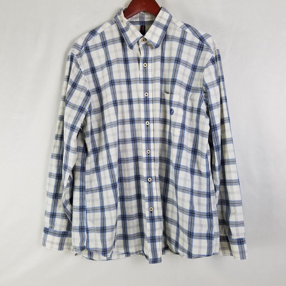 Perry Ellis America Mens Shirt Large White Plaid Long‎ Sleeve Button Down Pocket